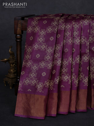 Wine Pure Tussar Saree - Geometric Prints