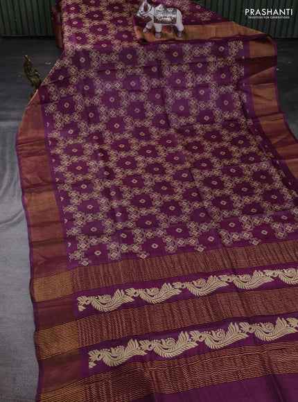 Wine Pure Tussar Saree - Geometric Prints