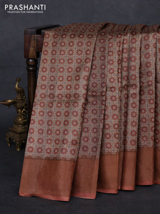 Beige & Rust Pure Tussar Saree - Ajrakh Prints