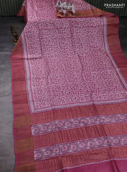 Pink Pure Tussar Saree - Prints
