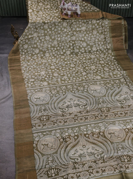 Elaichi Green Pure Tussar Saree - Kalamkari Prints