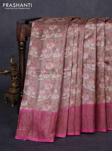 Brown & Pink Pure Tussar Saree - Prints