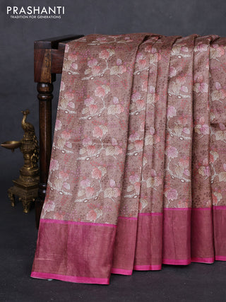 Brown & Pink Pure Tussar Saree - Prints