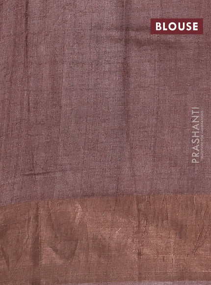 Mustard Yellow & Brown Pure Tussar Saree - Ajrakh Prints