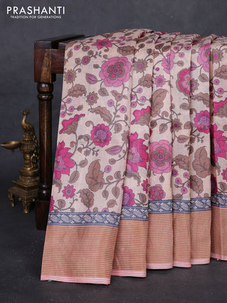 Peach & Pink Pure Tussar Saree - Kalamkari Prints