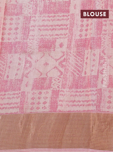 Peach & Pink Pure Tussar Saree - Kalamkari Prints