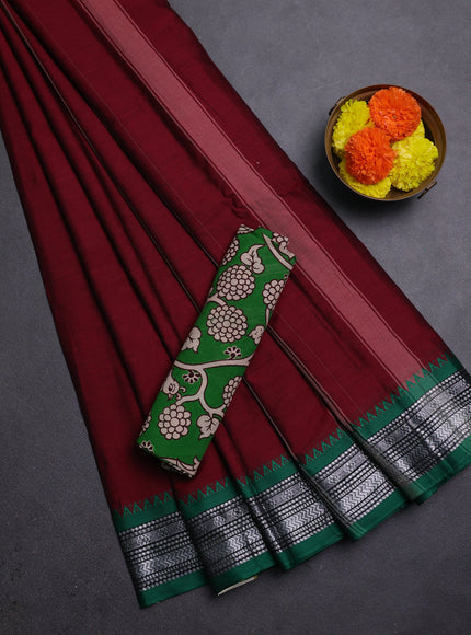 Maroon & Green Narayanpet Cotton - Kalamkari Blouse