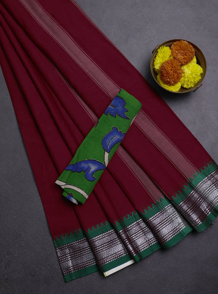 Red & Green Narayanpet Cotton - Kalamkari Blouse