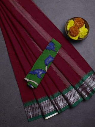 Red & Green Narayanpet Cotton - Kalamkari Blouse