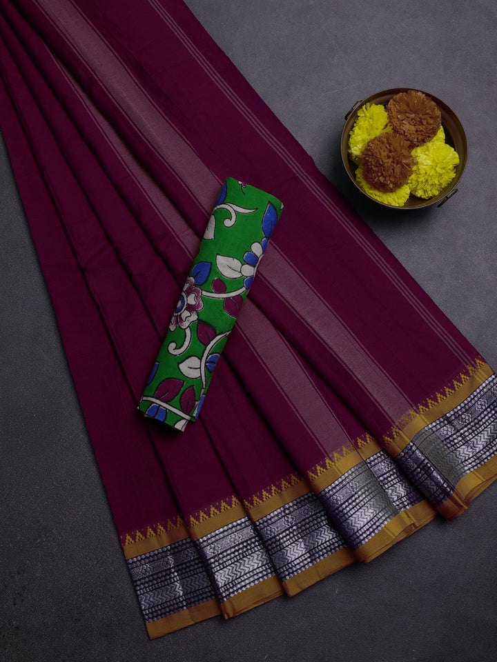 Magenta Pink & Green Narayanpet Cotton - Kalamkari Blouse