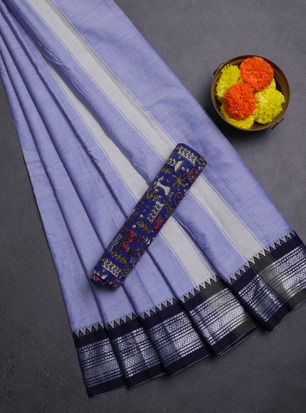 Pastel Blue & Blue Narayanpet Cotton - Kalamkari Blouse