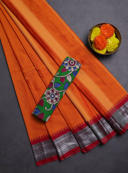 Orange & Green Narayanpet Cotton - Kalamkari Blouse