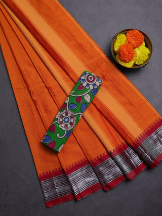 Orange & Green Narayanpet Cotton - Kalamkari Blouse