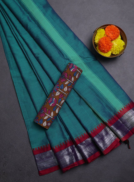 Teal Green & Mustard Yellow Narayanpet Cotton - Kalamkari Blouse