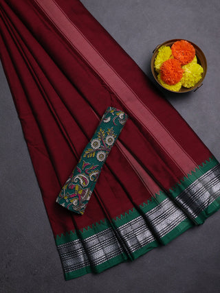 Maroon & Green Narayanpet Cotton - Kalamkari Blouse