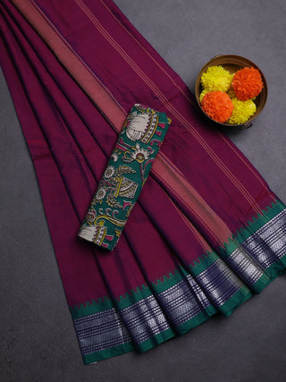 Magenta Pink & Green Narayanpet Cotton - Kalamkari Blouse