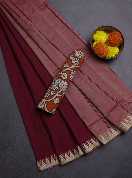 Maroon & Orange Narayanpet Cotton - Kalamkari Blouse