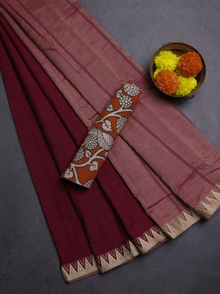 Maroon & Orange Narayanpet Cotton - Kalamkari Blouse