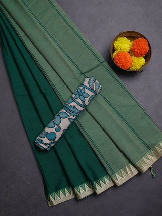 Green & Beige Narayanpet Cotton - Kalamkari Blouse