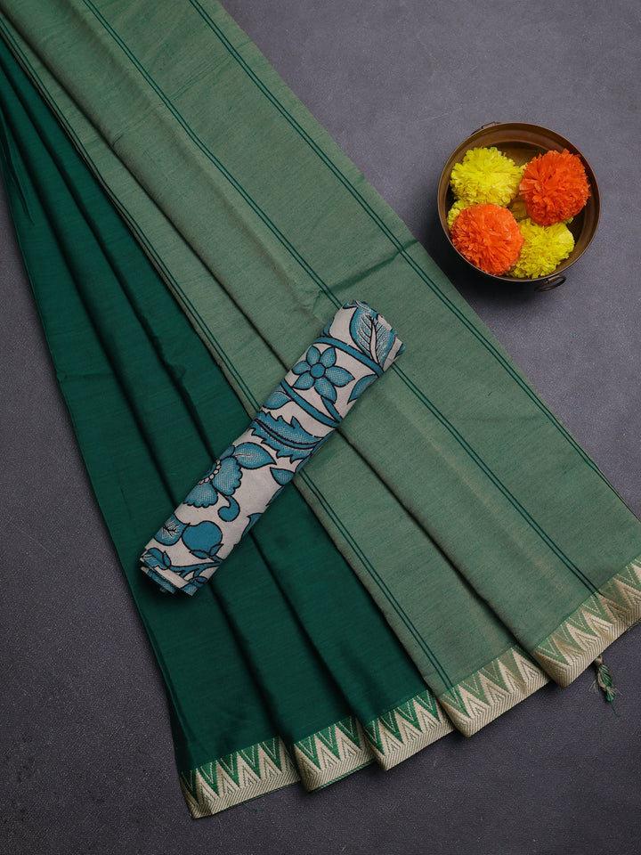 Green & Beige Narayanpet Cotton - Kalamkari Blouse