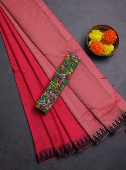 Peach Pink & Green Narayanpet Cotton - Kalamkari Blouse