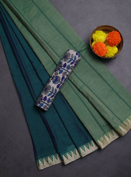 Peacock Green & Beige Narayanpet Cotton - Kalamkari Blouse