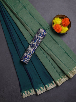 Peacock Green & Beige Narayanpet Cotton - Kalamkari Blouse