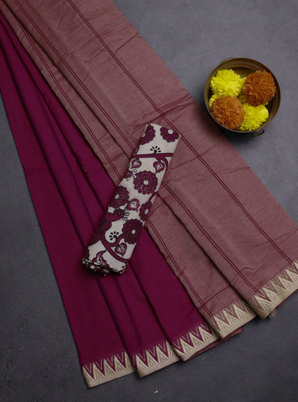 Magenta Pink & Beige Narayanpet Cotton - Kalamkari Blouse