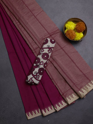 Magenta Pink & Beige Narayanpet Cotton - Kalamkari Blouse