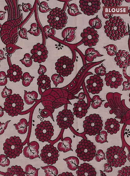 Magenta Pink & Beige Narayanpet Cotton - Kalamkari Blouse