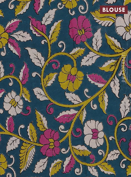 Peach Pink & Peacock Green Narayanpet Cotton - Kalamkari Blouse