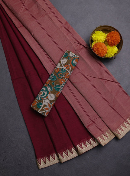 Maroon & Brown Narayanpet Cotton - Kalamkari Blouse