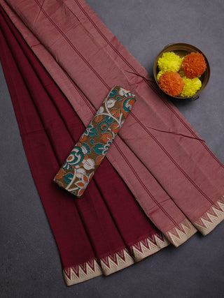 Maroon & Brown Narayanpet Cotton - Kalamkari Blouse