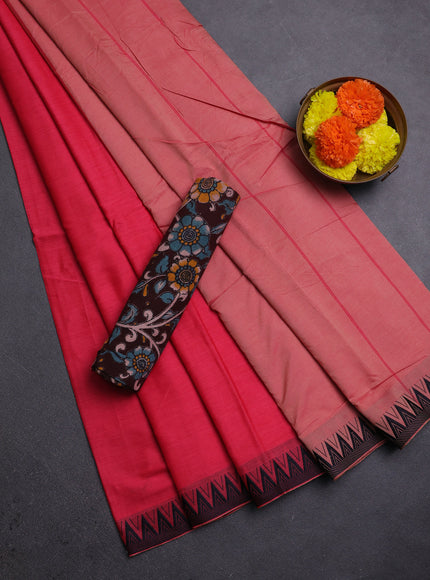 Peach Pink & Coffee Brown Narayanpet Cotton - Kalamkari Blouse