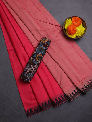 Peach Pink & Coffee Brown Narayanpet Cotton - Kalamkari Blouse
