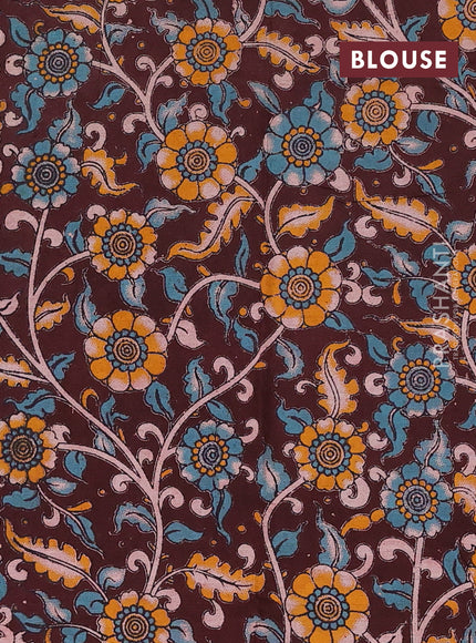 Peach Pink & Coffee Brown Narayanpet Cotton - Kalamkari Blouse