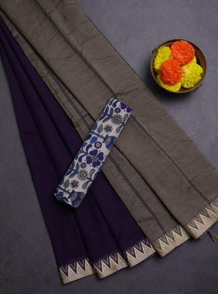 Violet & Beige Narayanpet Cotton - Kalamkari Blouse