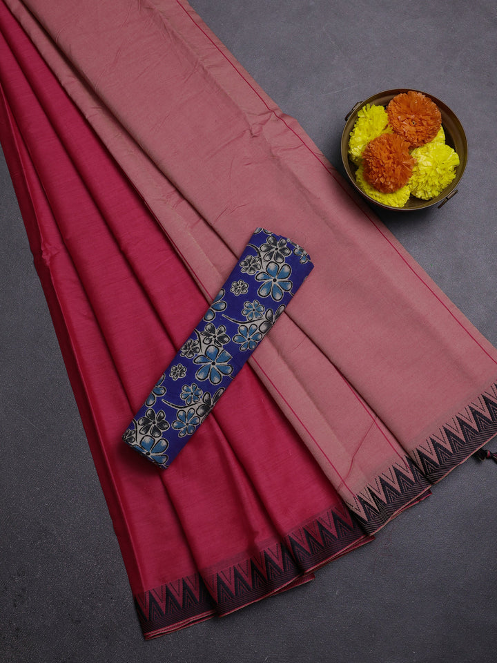 Peach Pink & Royal Blue Narayanpet Cotton - Kalamkari Blouse