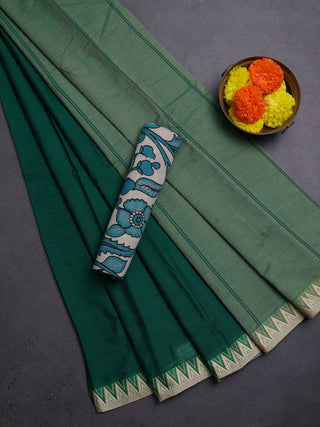 Green & Beige Narayanpet Cotton - Kalamkari Blouse