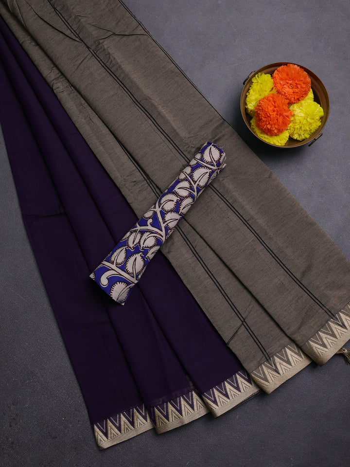 Violet & Royal Blue Narayanpet Cotton - Kalamkari Blouse