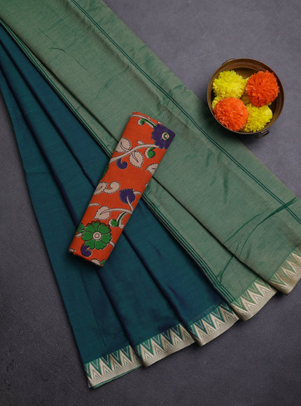 Peacock Green & Orange Narayanpet Cotton - Kalamkari Blouse
