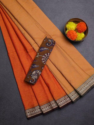 Sunset Orange & Brown Narayanpet Cotton - Kalamkari Blouse