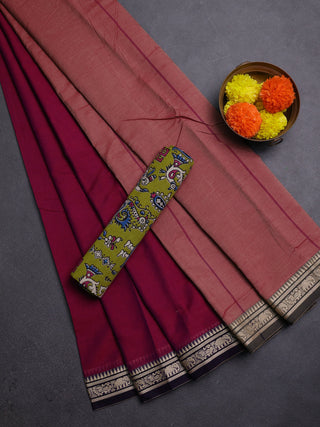 Magenta Pink & Mehendi Green Narayanpet Cotton - Kalamkari Blouse