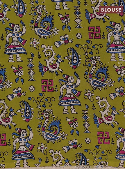 Magenta Pink & Mehendi Green Narayanpet Cotton - Kalamkari Blouse