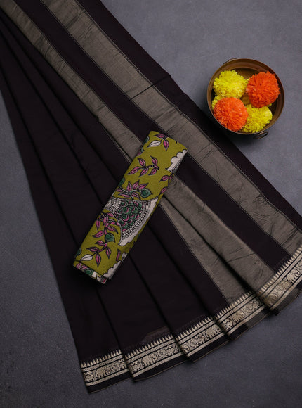 Coffee Brown & Mehendi Green Narayanpet Cotton - Kalamkari Blouse
