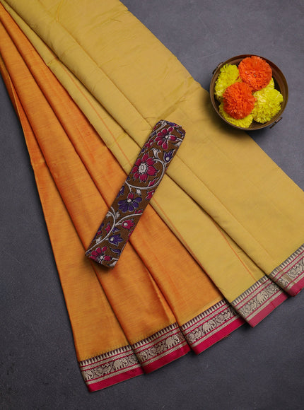 Mustard Yellow & Brown Narayanpet Cotton - Kalamkari Blouse