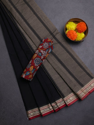 Black & Maroon Narayanpet Cotton - Kalamkari Blouse