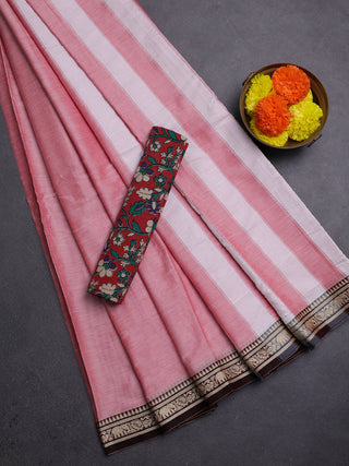 Peach & Red Narayanpet Cotton - Kalamkari Blouse