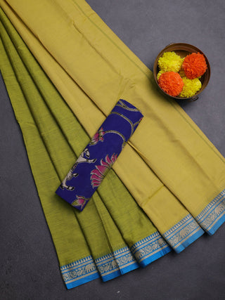 Lime Green & Blue Narayanpet Cotton - Kalamkari Blouse