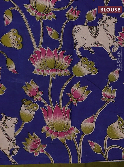 Lime Green & Blue Narayanpet Cotton - Kalamkari Blouse